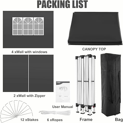 Miniatura 7 de COBIZI Toldo desplegable de 10 x 20 pies, tienda de campaña resistente con 6 paredes laterales y bolsa de transporte, tienda de campaña portátil