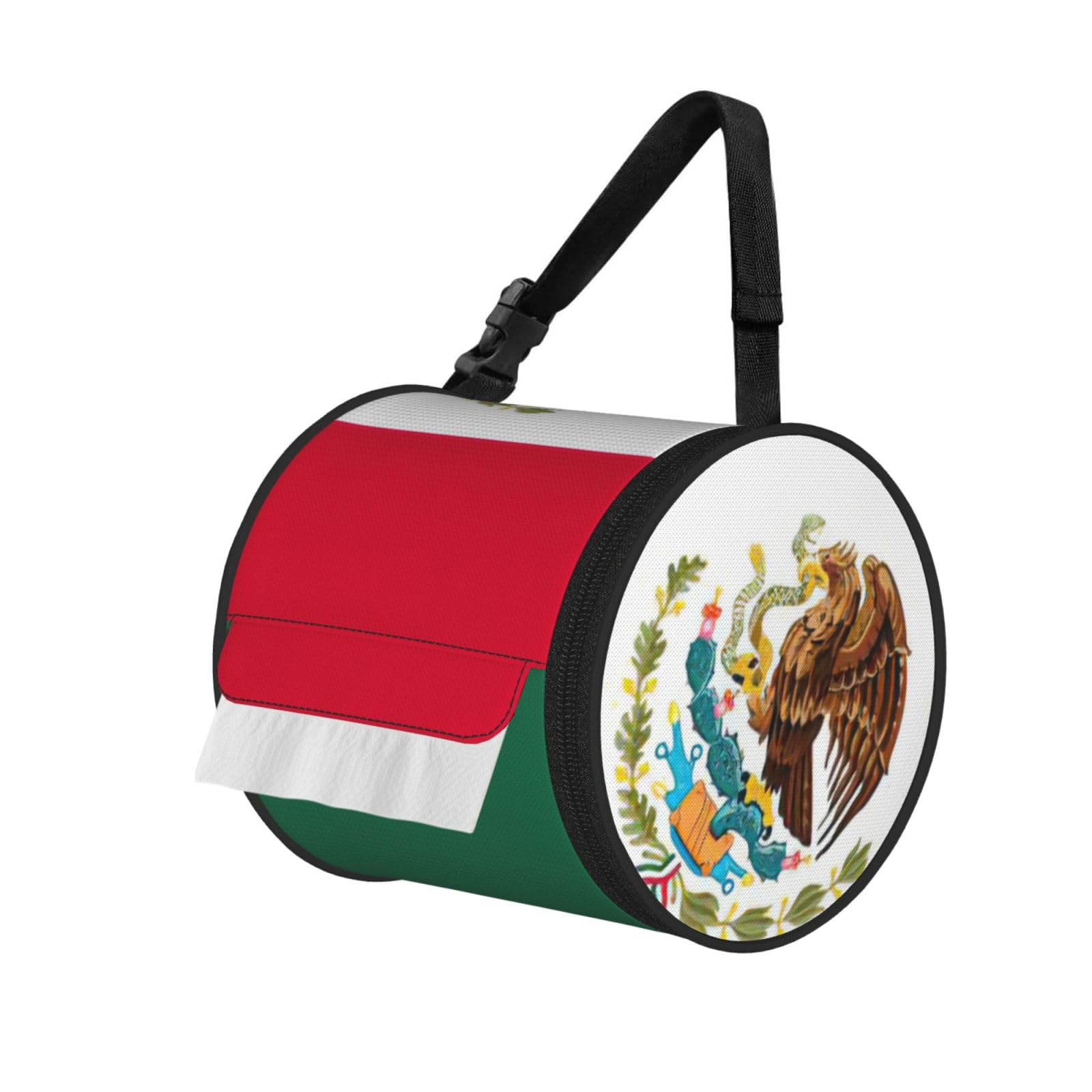 Flag of Mexico Printed Hanging Tissue Organizer, Smooth Zipper Oxford Cloth Roll Holder for RV Bathroom Desk