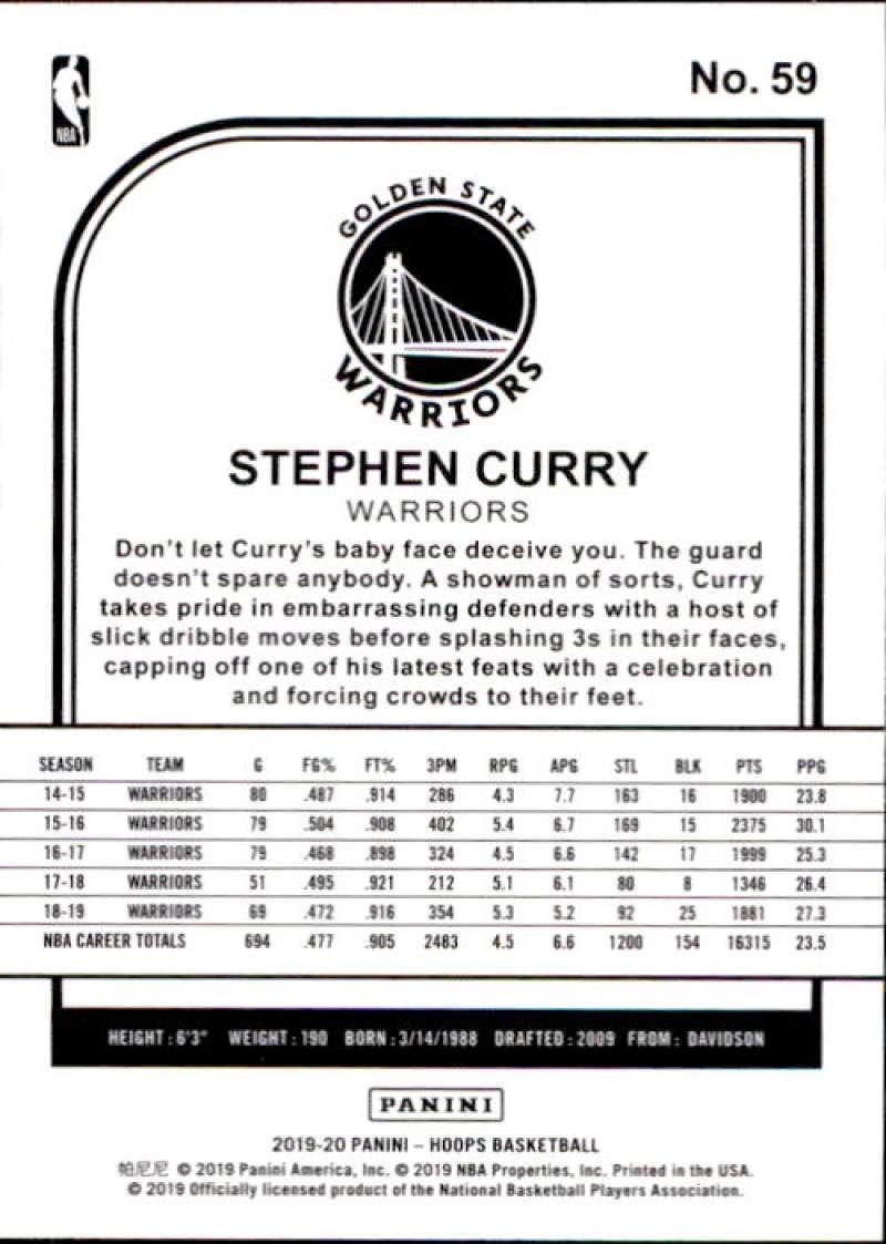 Amazon.com: 2019-20 Panini NBA Hoops #59 Stephen Curry Golden