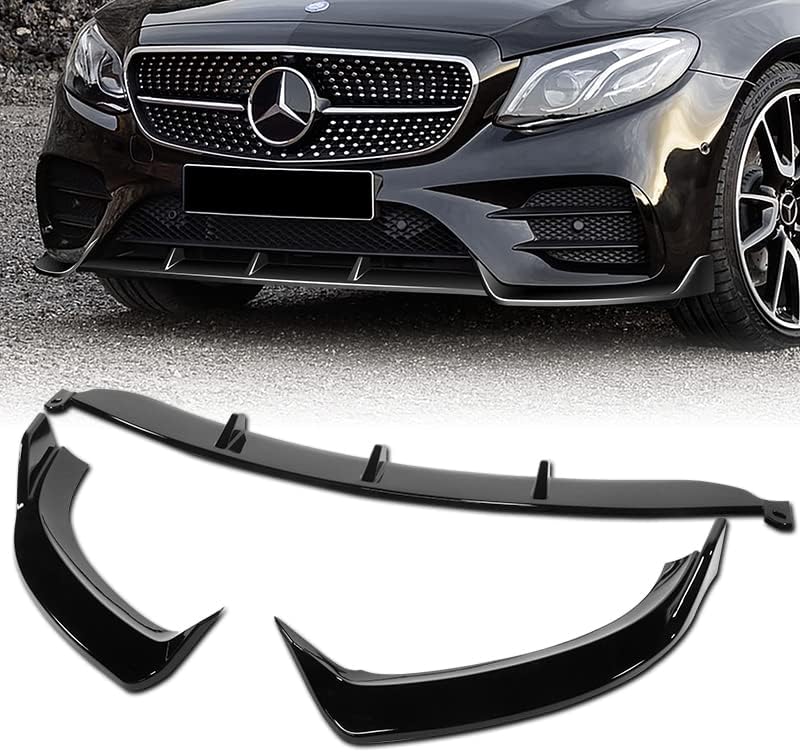 EPARTS ABS Plastic 3PCS Sport Style Front Bumper Lip Splitter Body Kit Trim Protection Compatible with 2017 2018 2019 2020 Mercedes-Benz W213 E-Class AMG Sport Package (Painted Black)