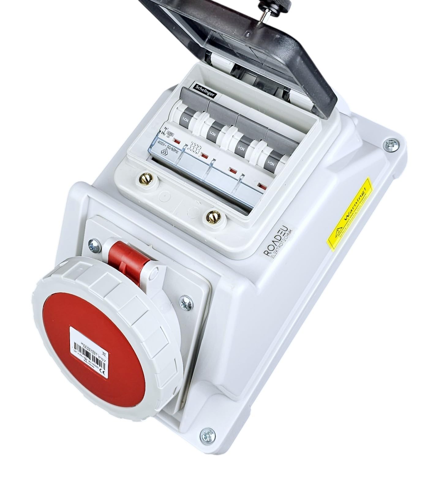 RoadEu | Prise Murale CEE 32A 5P (Triphasée 400V) IP66 Étanche | Coffret Électrique Précâblé avec Disjoncteur 4P 32A | Certifié VDE | Idéal Industrie Lourde, Agriculture
