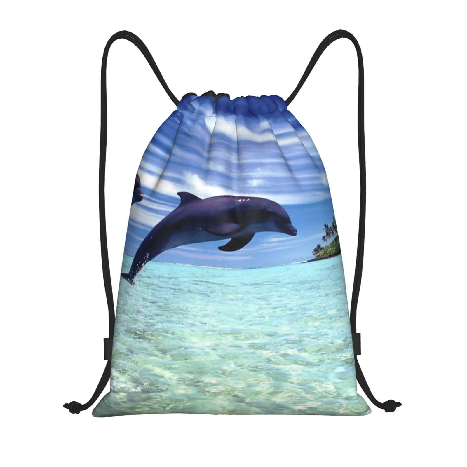 MKNAZ Jumping Whales Printed Drawstring Bag,S - Versatile Waterproof Lightweight Backpack For Travel, Sport, Gym, Shopping, And School โ image 1