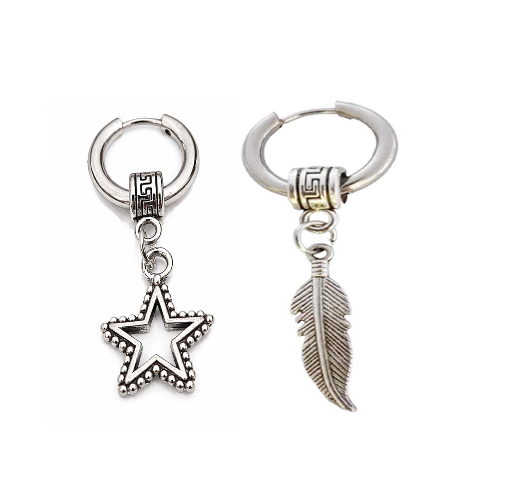 nice life collections Star Charm Dangle and Leaf Design, Gothic Style Hoop Earrings, for Men & Women-picture-19