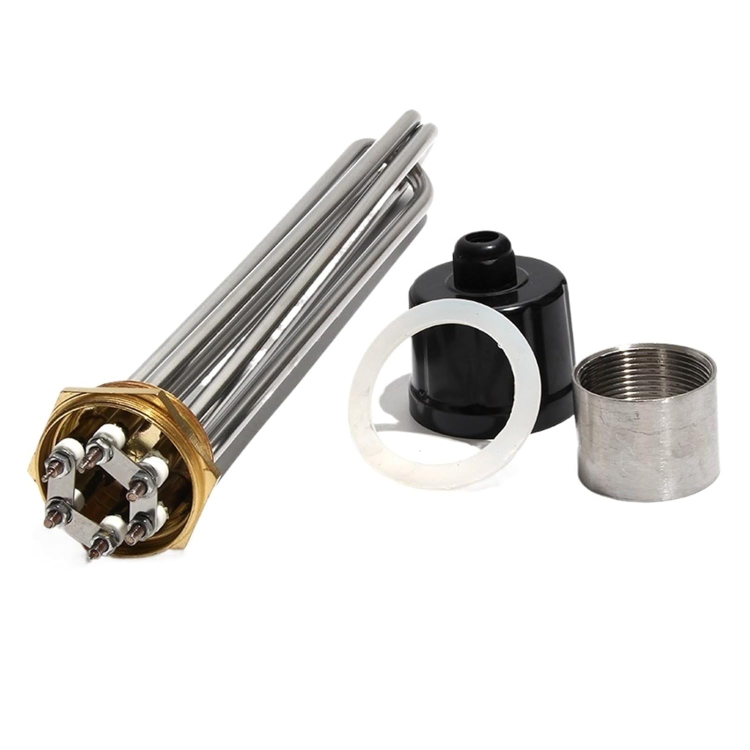 2-Inch DN50 Tubular Heater Element, 3-12KW, 304 Stainless Steel, 220V/380V for Industrial Water Heating(with locknut,220V-12KW 355mmL)