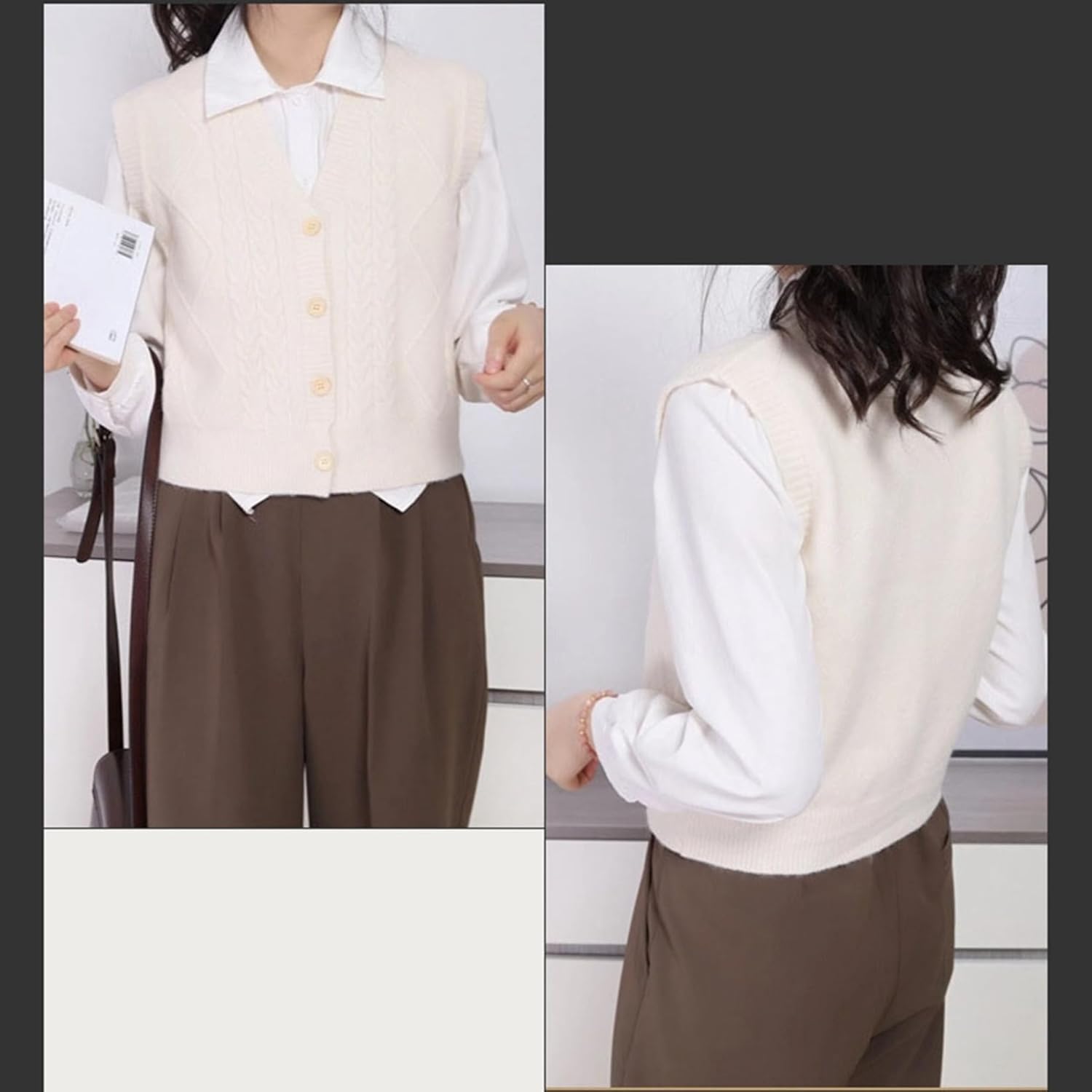 [Monotory] レディース ニットベスト ノースリーブ 前あき V首 プルオーバー 薄手 セーターベスト ニットチョッキ 重ね