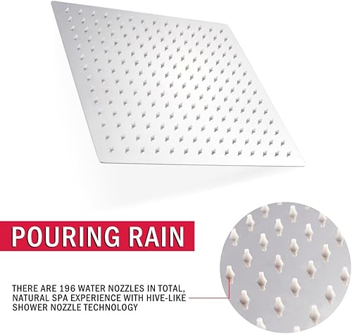Miniatura 2 de Lordear Cabezal de ducha tipo lluvia de 12 pulgadas, cromado pulido, cuadrado, ultrafino, acero inoxidable 304, para lluvia, cobertura de cuerpo