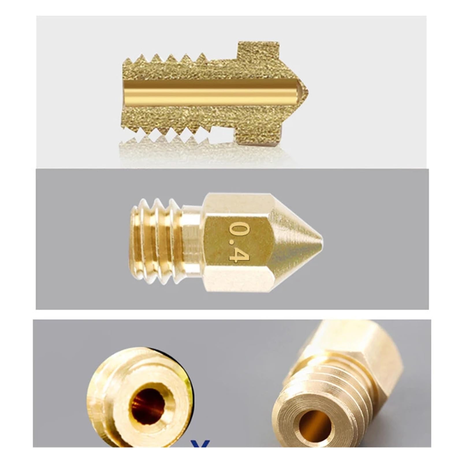 Accessori for stampante 3D Ugello MK8 in ottone 0,1 mm-1,0 mm for forniture 1,75/3,0 mm -3 Testa estrusore(3Pcs for 1.75mm)