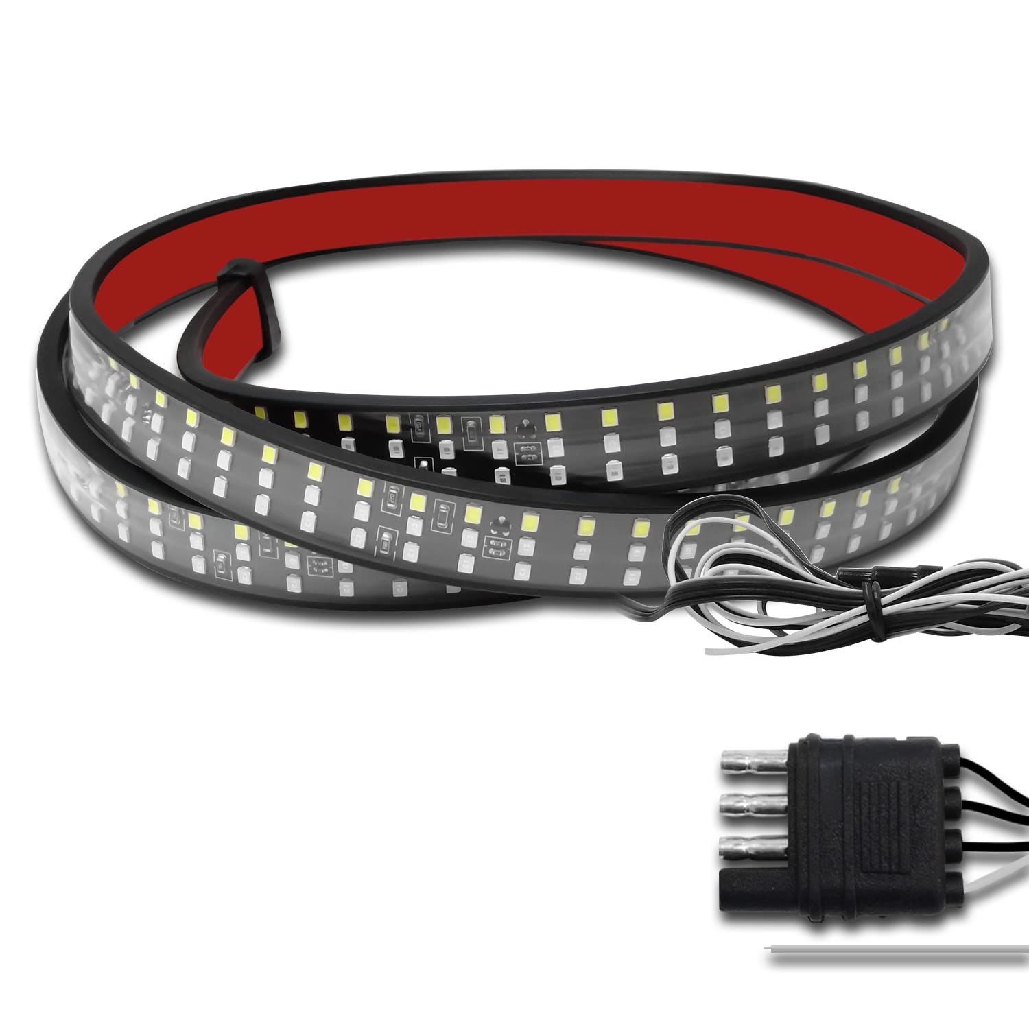 LED Tailgate Light Bar DIBMS 60 Inches Triple Row Tail Light Bar Red Brake White Reverse Amber Turn Signal Strobe Light for Pickup Trailer SUV RV Van No Drill Install