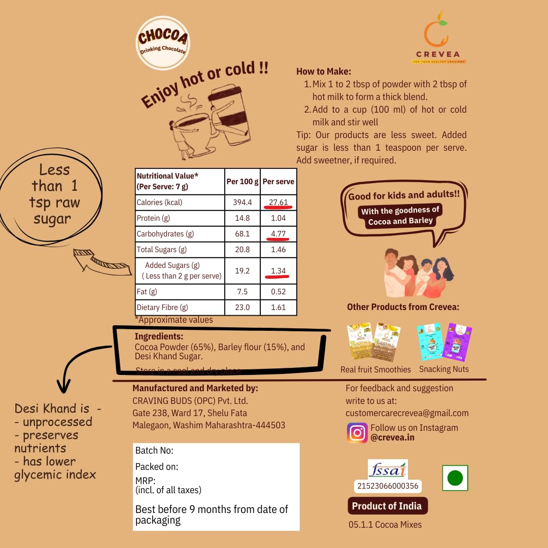 Chocoa Classic Dark: Healthy Hot Chocolate Powder (20-25 Cups)| 65% Premium Cocoa Powder| 50% less sugar| Guilt Free Drinking Chocolate Powder for Milk Mix - Image 2 thumbnail