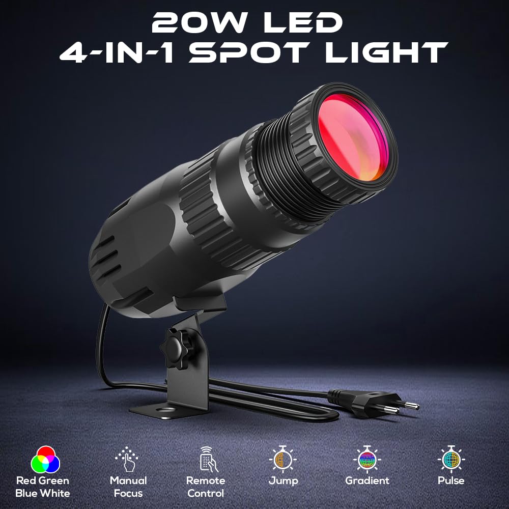 Led Punktstrahler, 4 en 1 Pinspot mit Fernbedienung, 4 Modi Spiegelkugelprojektor, RGBW Punktstrahler für Discokugel, Aufhängen Spotlight für Bar Disco Tanzhallen Party Hochzeit
