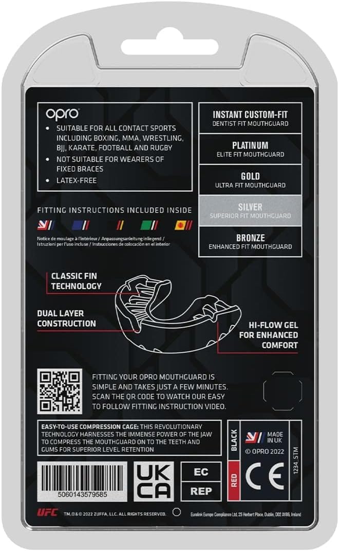 OPRO UFC Silver Level Mouth Guard – Moldable Mouthguard with Multi-Layer Protection for Boxing, Hockey, Rugby, MMA, jiu Jitsu, & Football Mouthpiece - Includes Mouth Guard Case (Adult, Red/Black) - Image 8