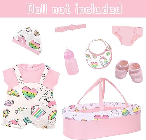 Miniatura 2 de K.T. Fancy Moisés y accesorios para muñeca de bebé de color rosa cremoso, 8 unidades, para muñecas de 14 a 18 pulgadas, ropa de muñeca de bebé y