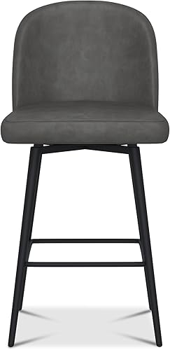 Miniatura 5 de Juego de 3 taburetes de bar de altura de mostrador, taburetes de bar giratorios tapizados con respaldo y patas de metal, asiento de 26 pulgadas de