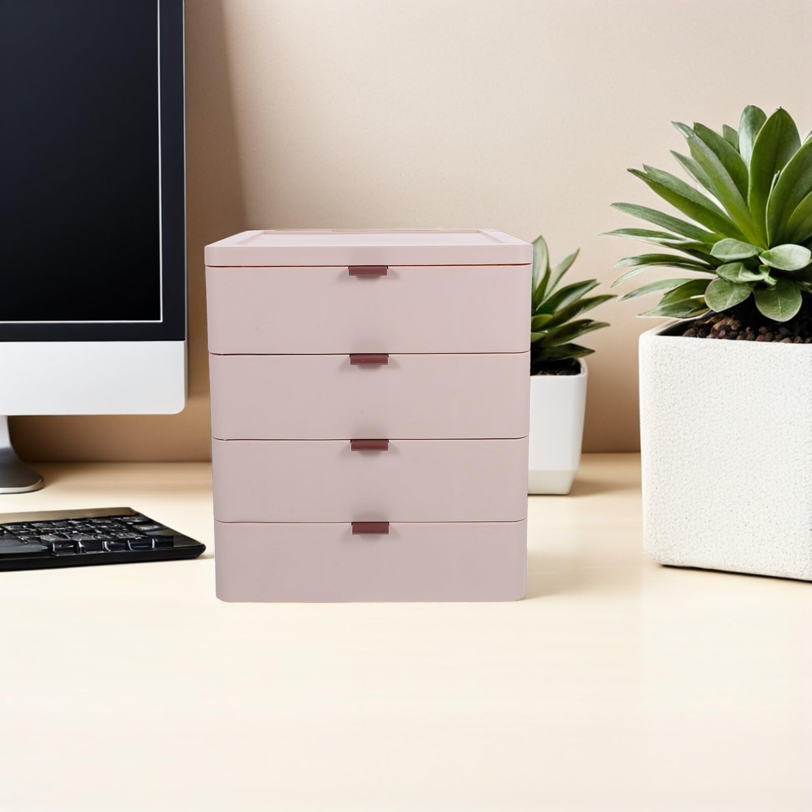 Angoily Organizer da Scrivania con 4 Cassetti Impilabili in Plastica PP Cassettiera Portaoggetti per Cosmetici e Articoli per Ufficio Contenitore Multiuso per Toeletta Casa e Ufficio