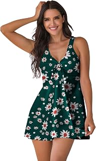 Ecupper Womens Two Piece Swimdress with Boy Short Swimsuits V Neck Bathing Suit