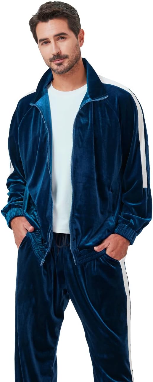 Mens Tracksuit 2 Piece Velour Sweatsuit for Men Casual Full Zip Jogging Suit Jacket Pants Set - Image 6