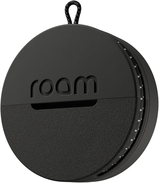 Roam Smart Tracker, Works with Android and iPhone, Track your keys, bags, bikes, and more, Replaceable 1-year battery, Water and dust resistant, Built-in strap and key cord (Black, Single) - 1