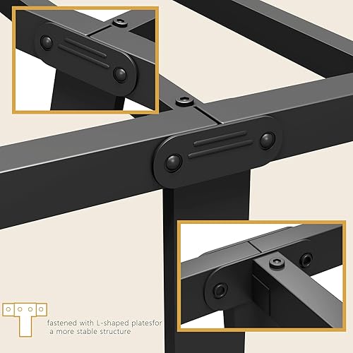 Miniatura 6 de Vengarus Base de cama de metal, marco de cama tamaño Queen con cabecero, estructuralmente estable, listones de acero resistente, almacenamiento
