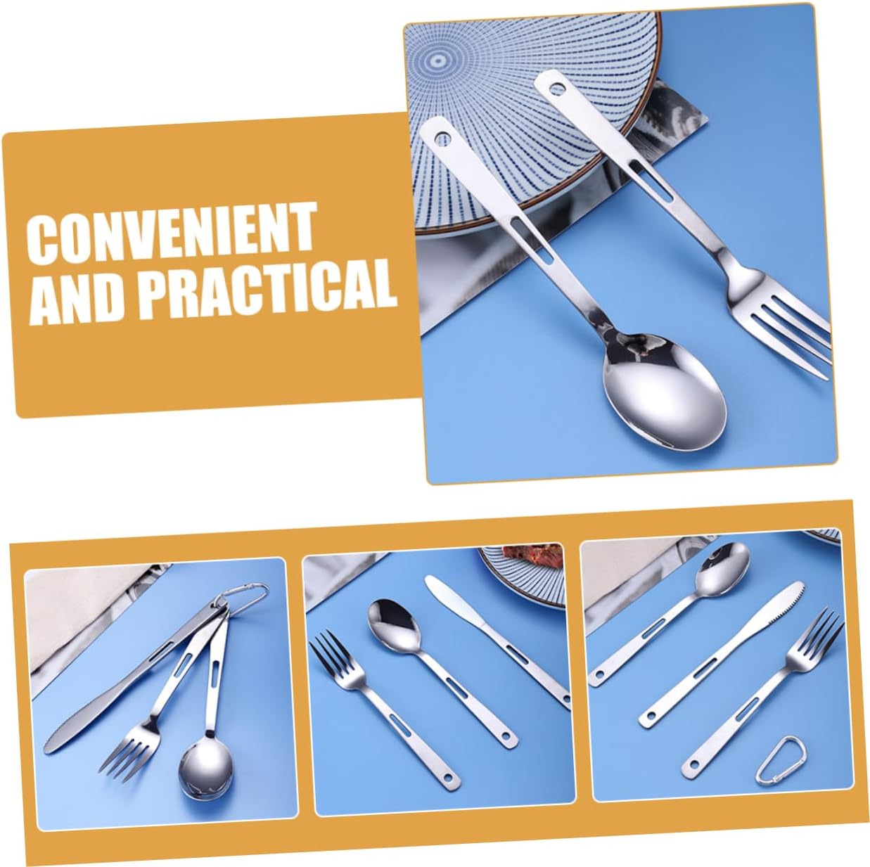 BESPORTBLE 2sets Portable Stainless Steel Camping Cutlery Set Travel Utensils Fork Knife Spoon Lightweight and Easy to Clean for Outdoor Dining and Picnics