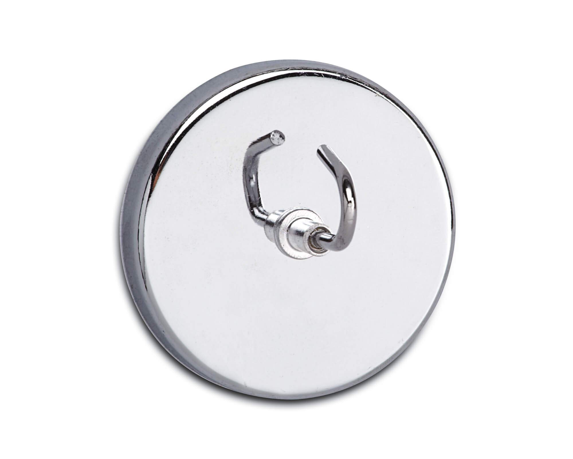 Maul 6155596 Magnet with Large Hook, 52 mm Round, Max. load 9 kg, Polished Nickel