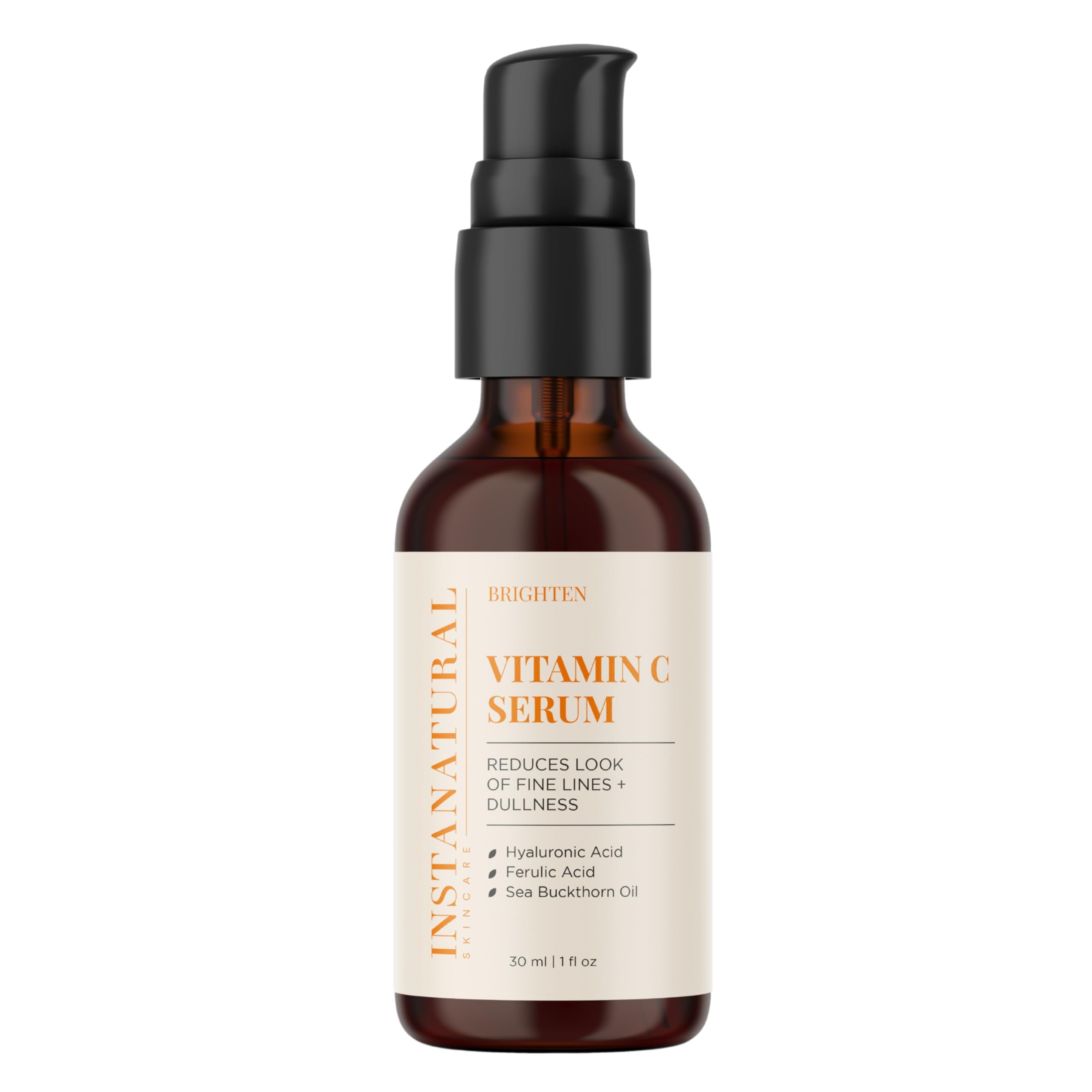 InstaNatural Siero per Viso alla Vitamina C – Il Siero per Viso Anti-Età alla Vitamina C & Acido Ialuronico Più Efficace – Con Olio di Argan & di Rosa Canina Naturale, Vitamina E, Acido Ferulico & Olio di Olivello Spinoso – 30 ml