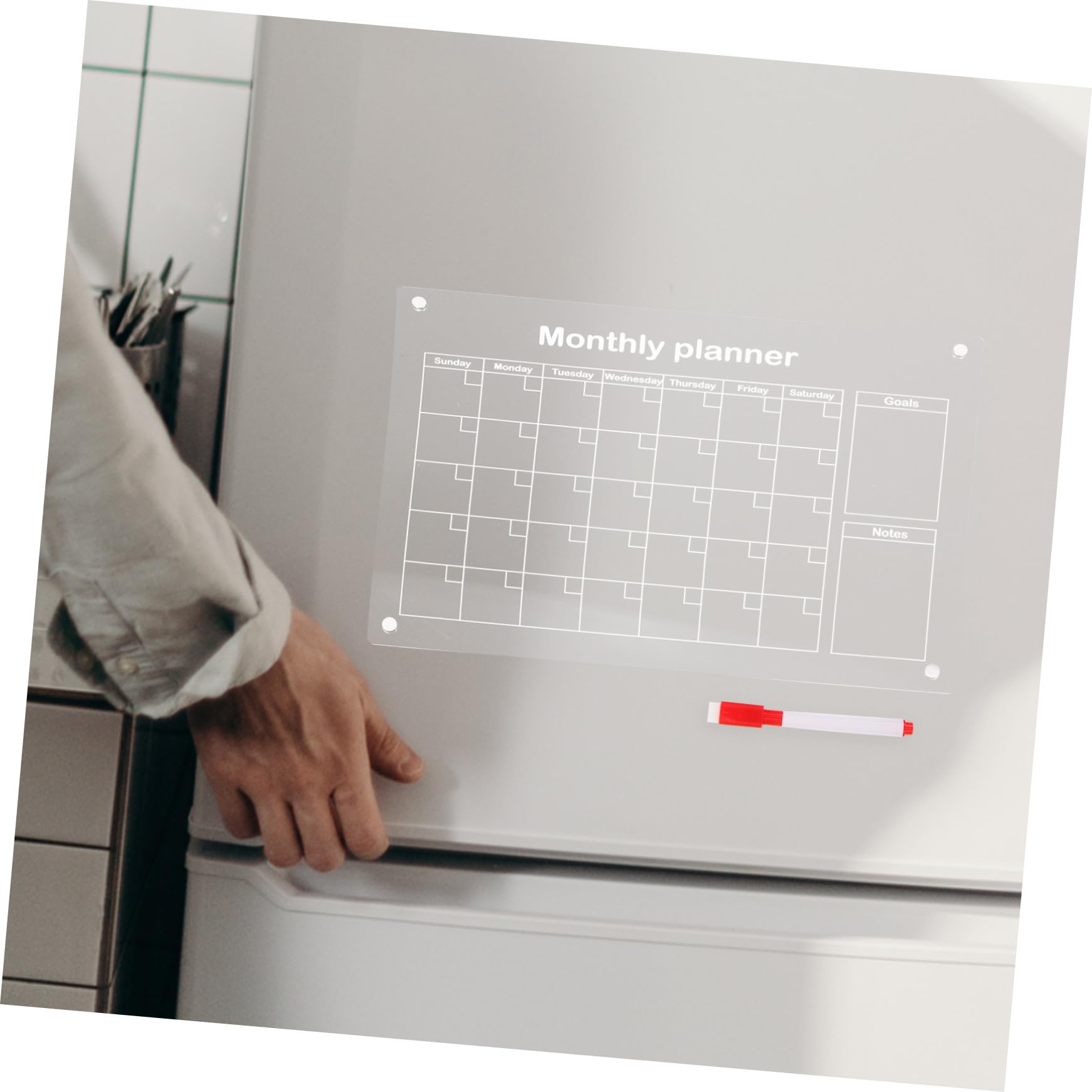TEHAUX Magnetischer Acryl Kalender Kühlschrank Abwischbar Dry Erase Board Monatsplaner mit Whiteboard-markern Wiederverwendbar für Familienorganisation und Küchenplanung