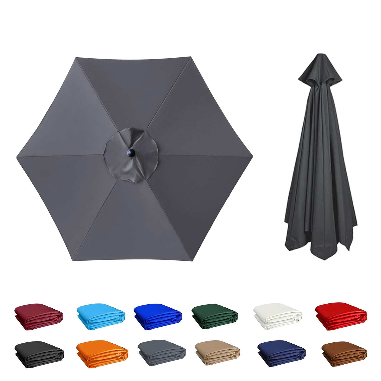 2m/2.30m/2.5m/2.7m/3.0m/3.5m Umbrella Replacement Canopy, Replacement Parasol Canopy, Sun Umbrella Replacement Cloth, Sun Protection, for Garden Patio Yard Beach Pool Market Table(Gray,6ribs:2m/6.5ft)