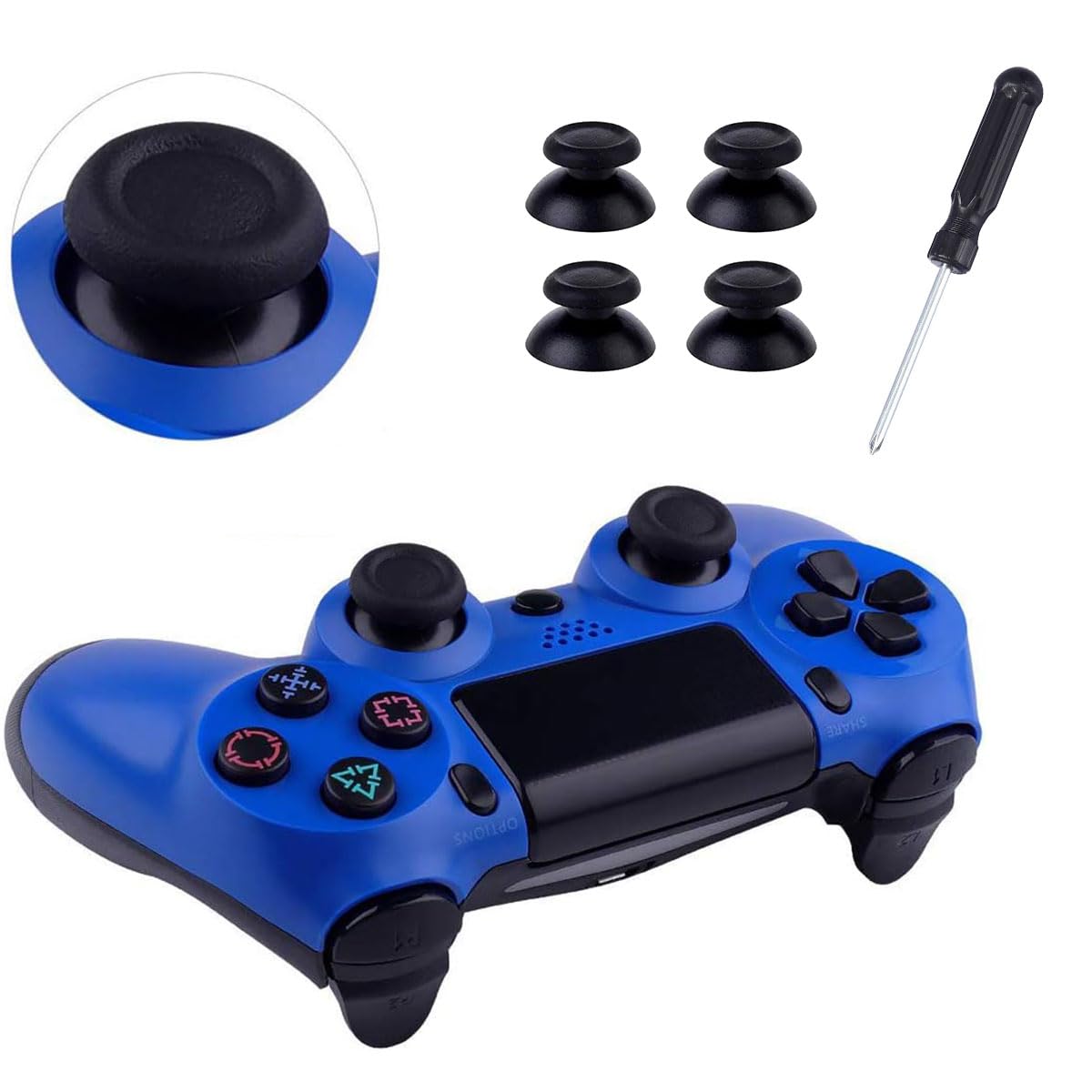 Manettes Analogiques, Stick Analogique de Remplacement, 2 Paires 3D Stick Analogique, Bâton Analogique de Poignée de Manette, Bâton Analogique pour Ps4, Thumbsticks Equipé d'un Tournevis