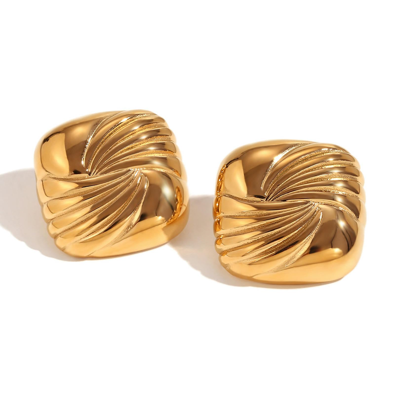 WBDWWTD Orecchini Geometrici con Increspatura dell'Acqua ad Ala Quadrata in Acciaio Inossidabile Placcato Oro 18 carati, Regalo per Le Donne