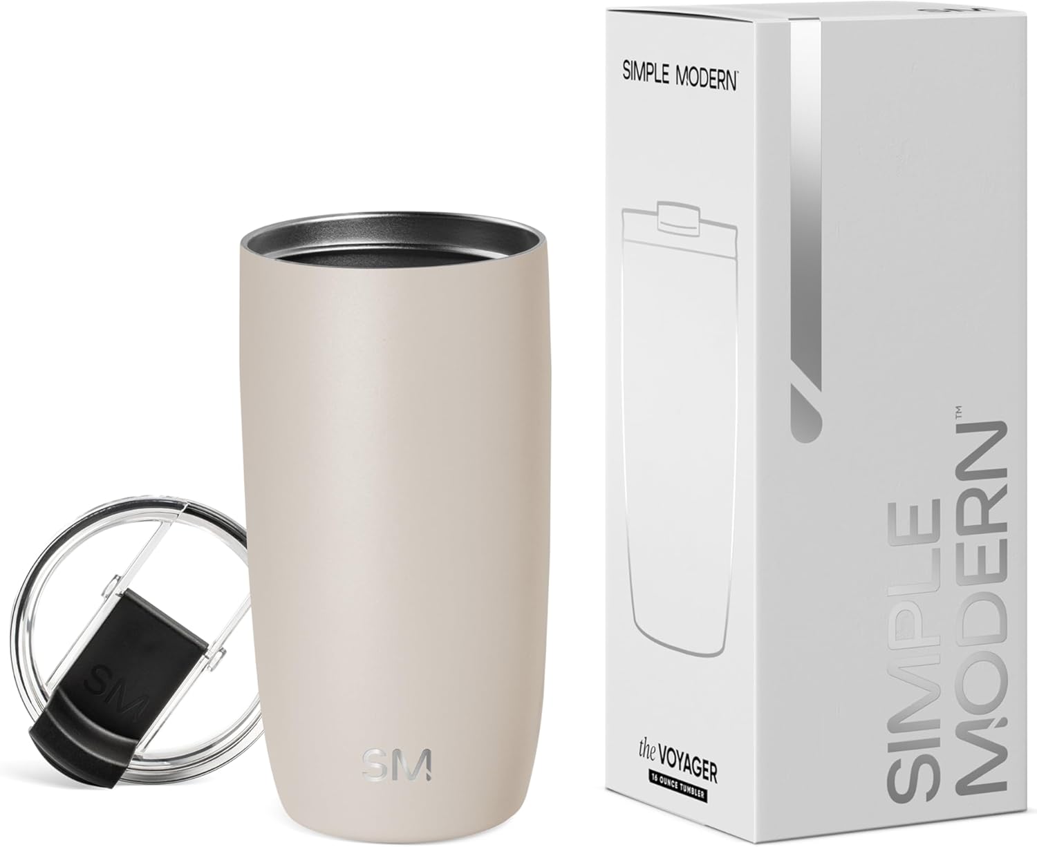 Product image of Simple Modern Travel Coffee Mug Tumbler with Flip Lid | Insulated Stainless Steel Iced Coffee Cup | Gifts for Women & Men | Voyager Collection | 470ml | Almond Birch