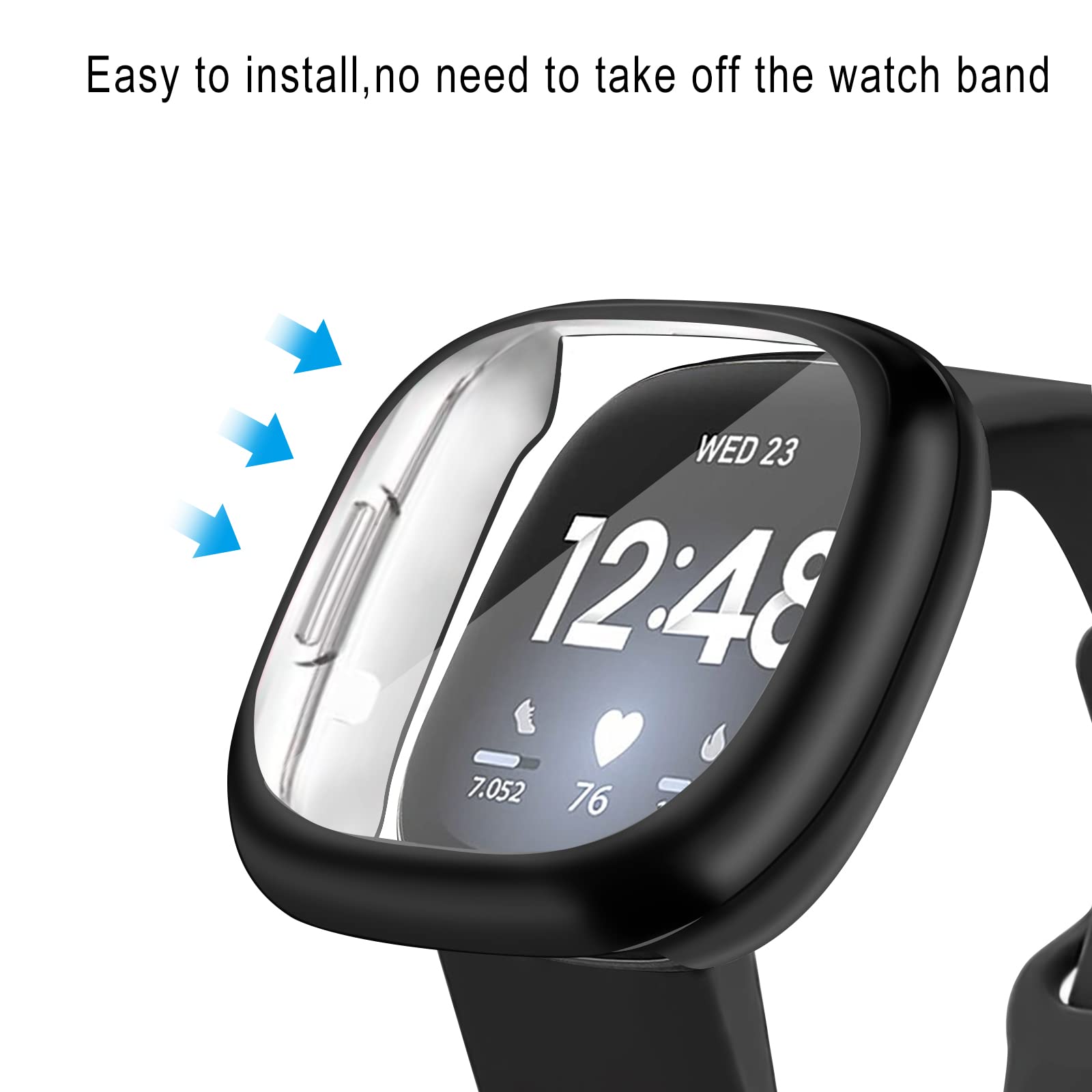 Tyogeephy Custodia Compatibile con Fitbit Versa 3/Sense Proteggi schermo Morbido TPU Resistente ai graffi Full Cover per Versa 3/Sense New Smartwatch Accessori