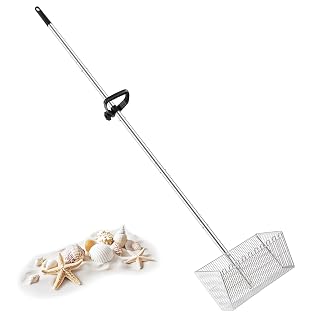Sand Flea Rake，Detachable Sand Sifter for The Beach，Stainless Steel Shark Tooth Sifter with A 70 inch Handle for Collecting Shark Teeth，Sand Flea，Seashells—Portable and Corrosion-Resistant