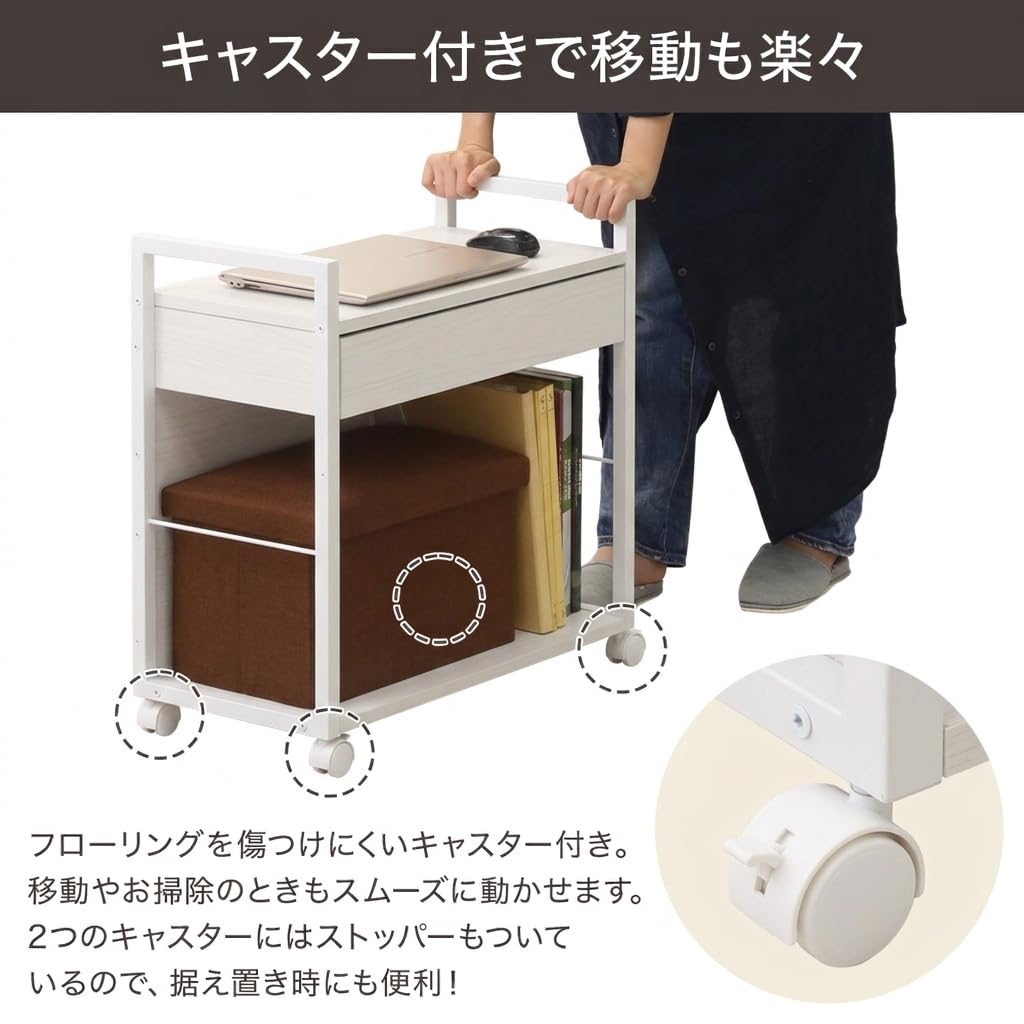 Amazon.co.jp: デスク サイドワゴン 引き出し付き キャスター付き W60 