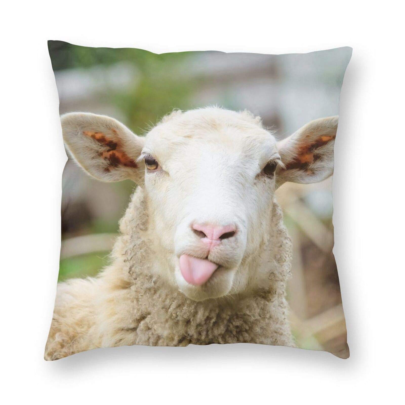 TumzfhQFunny Naughty Sheep Showing Tongue Throw Pillow Covers Soft Square Decorative Throw Pillow Cushion Case for Home Sofa Couch Bed Car