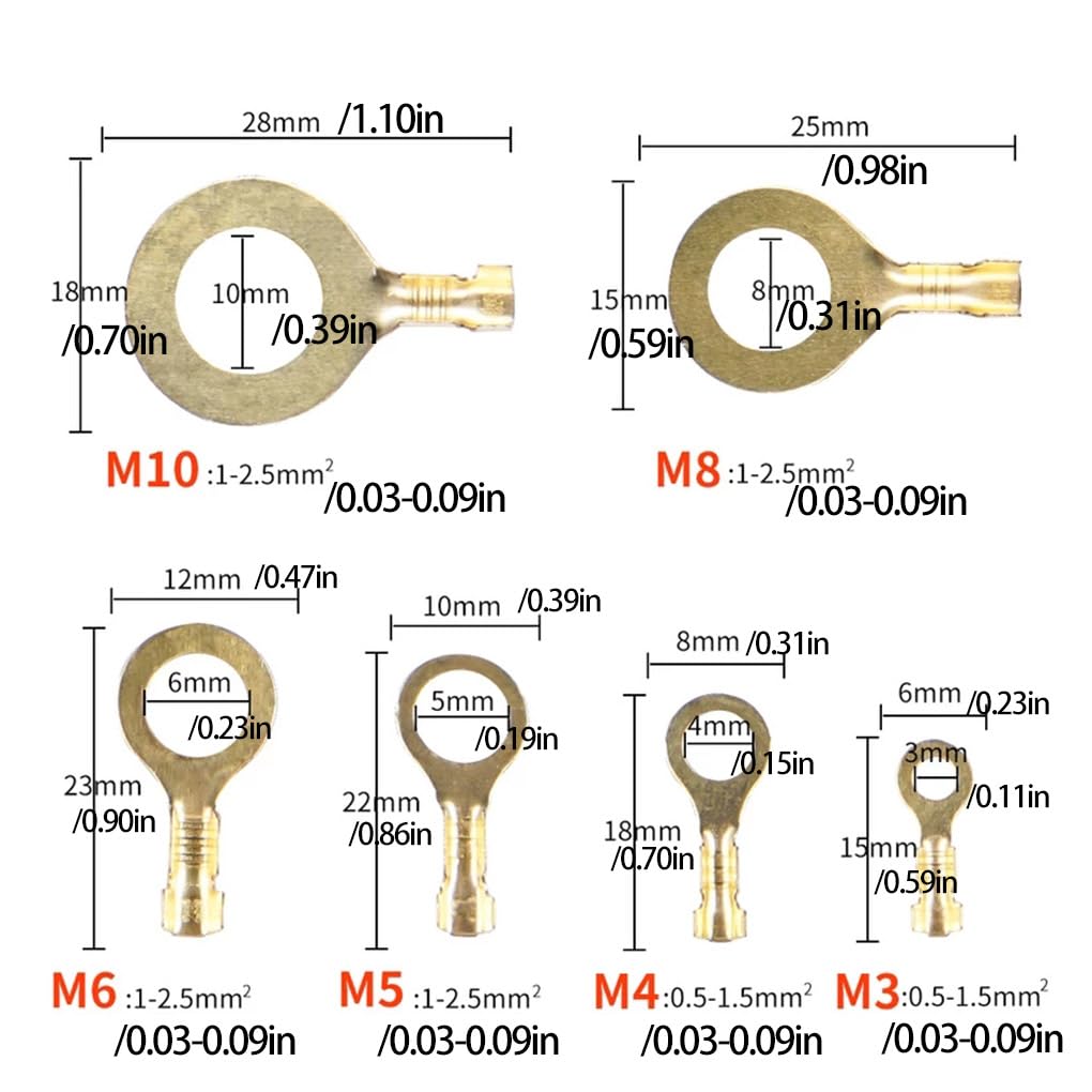 10 Satz M3/M5/M6/M8/M10 Ringösen Draht Quetschverbinder Augenloch Tragbare Ausrüstung Haken Kabelklemmen DIY Sortiment Set 300 Stück 300 Stück