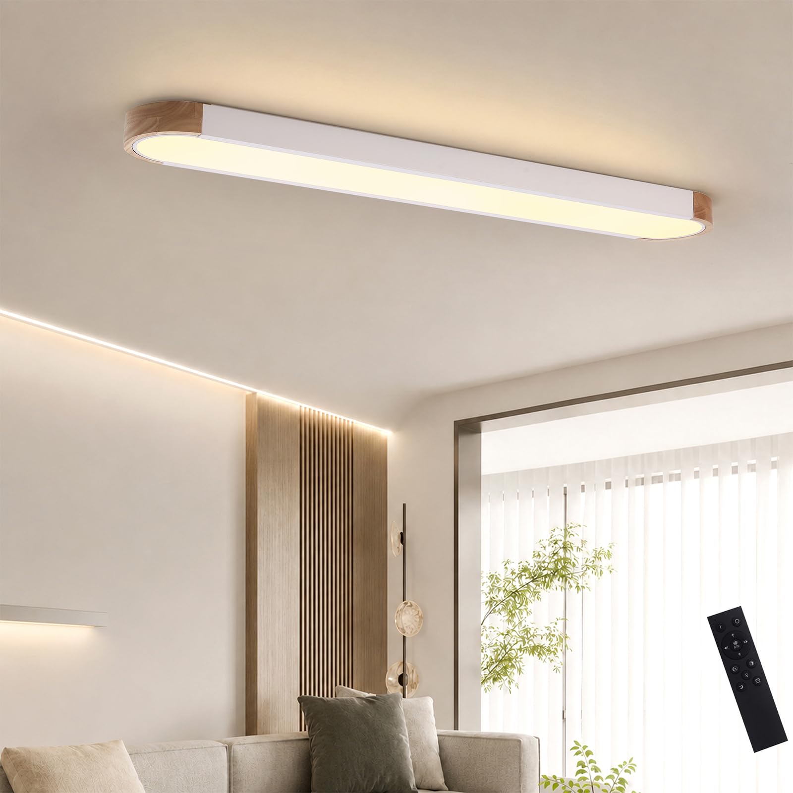 Oninio Modern LED Ceiling Light 90cm, 42W Dimmable Linear Flush Mount Lamp