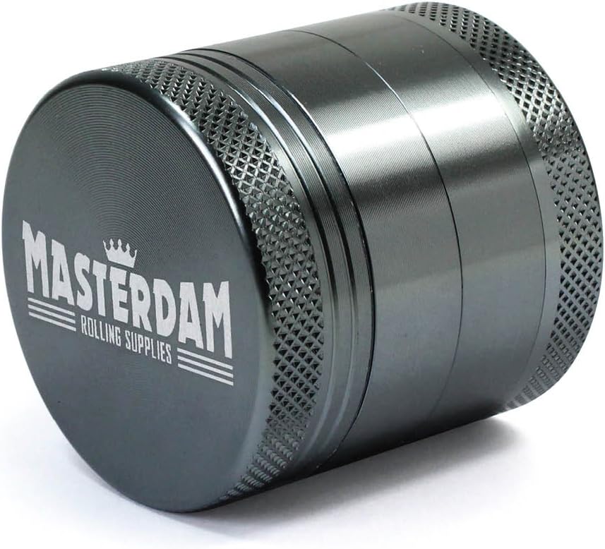 Masterdam Grinders Compact 1.6 Inch Herb Grinder with Micron Screen - 4 Part Gunmetal Anodized Aluminium