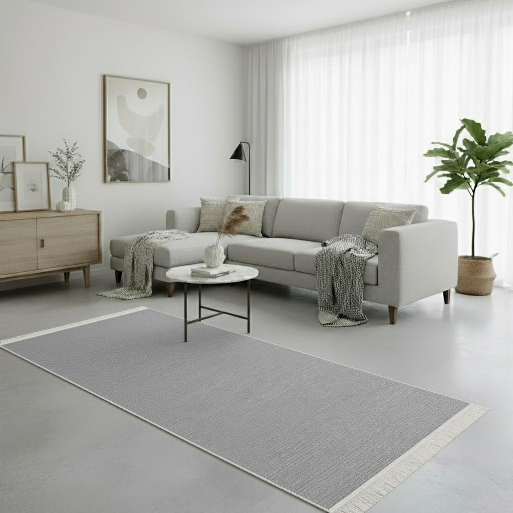 Jimri Teppich Läufer - Tepiche für Wohnzimmer, Schlafzimmer, Küche, Kinderzimmer, Badezimmer - Boho Kelim - Läufer Flur, Hellgrau, Größe: 60x180 cm