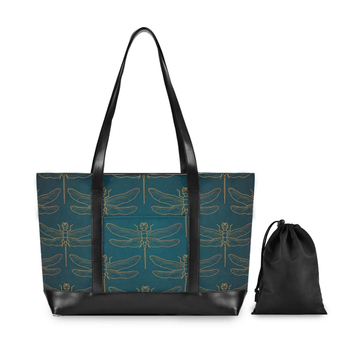 ALAZA Dragonfly Laptop Tote Bag,Fits 15.6 Inch Laptop,Womens Lightweight Canvas Leather Tote Bag Shoulder Bag