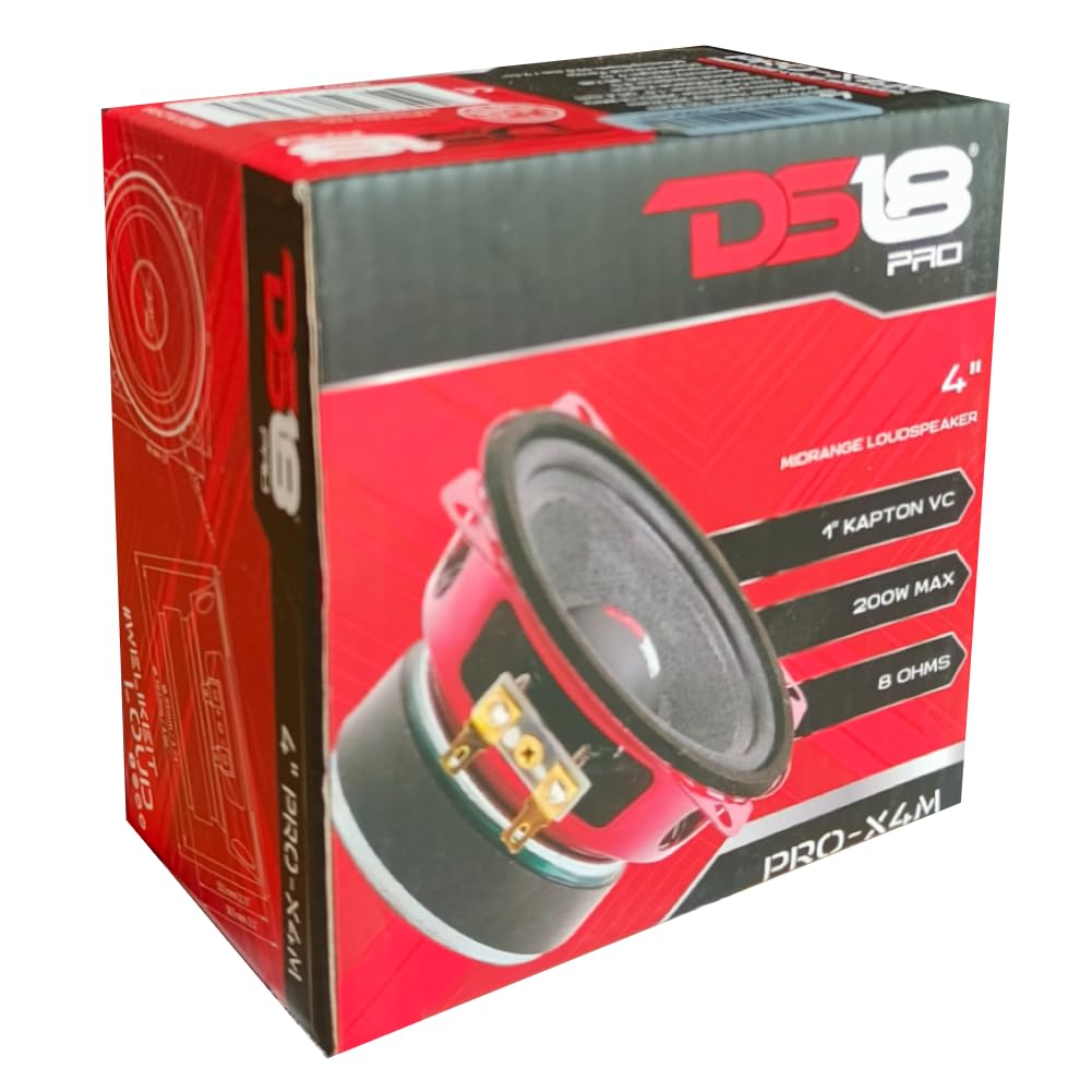 1 KIT SET PER DS18 PRO-X4M midrange da 10 cm 100 mm 4" di diametro, 100 watt rms e 200 watt max, impedenza 8 ohm, sensibilità di 85,7 db spl, 1 pezzo + faston di montaggio