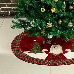 Sunnyglade 48" Christmas Tree Skirt Double-Layer Design Santa Pattern Burlap Christmas Tree Skirt with Buffalo Plaid Edges for Xmas Holiday Decorations (Plaid) Sunnyglade 48 Christmas Tree Skirt Double Layer Design Santa Pattern Burlap Christmas Tree Skirt with Buffalo Plaid Edges for Xmas Holiday Decorations Plaid