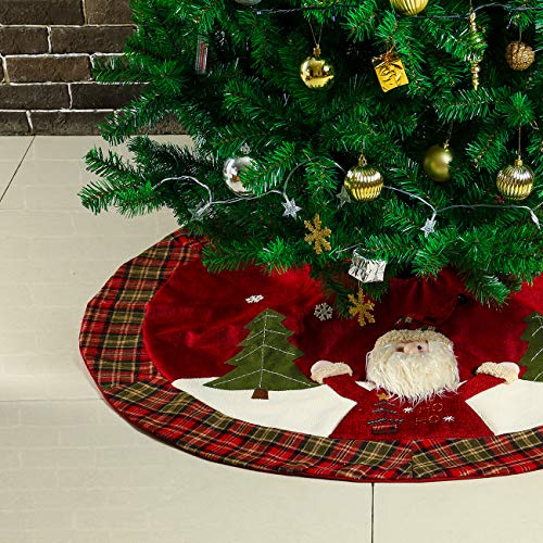 Sunnyglade-48-Christmas-Tree-Skirt-Double-Layer-Design-Santa-Pattern-Burlap-Christmas-Tree-Skirt-with-Buffalo-Plaid-Edges-for-Xmas-Holiday-Decorations-Plaid Sunnyglade 48 Christmas Tree Skirt Double Layer Design Santa Pattern Burlap Christmas Tree Skirt with Buffalo Plaid Edges for Xmas Holiday Decorations Plaid