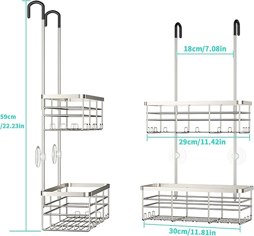 Miniatura 7 de HapiRm Organizador de ducha colgante - Organizador de ducha sin perforaciones con ganchos, estantes de baño de acero inoxidable 304 a prueba de