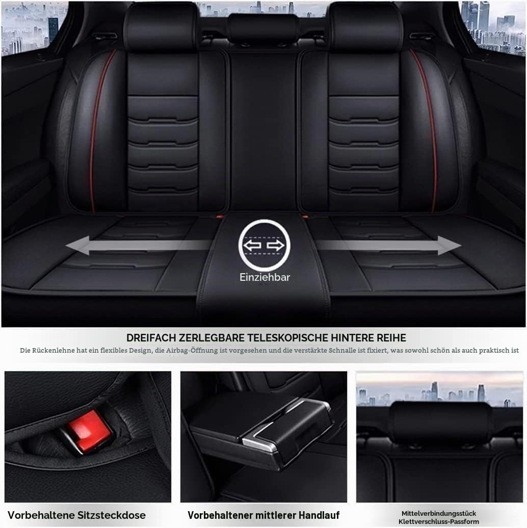 Auto Sitzbezüge Set für BMW 5 Series E28 E34 E39 E60 E61 F07 F10 F11 G30 G31 2000-2023, Komfortabler PU-Leder Allwetter AutoSitzbezug Vorne und Hinten Sitzschoner 5 Sitzer, Auto Innenraum Zubehör