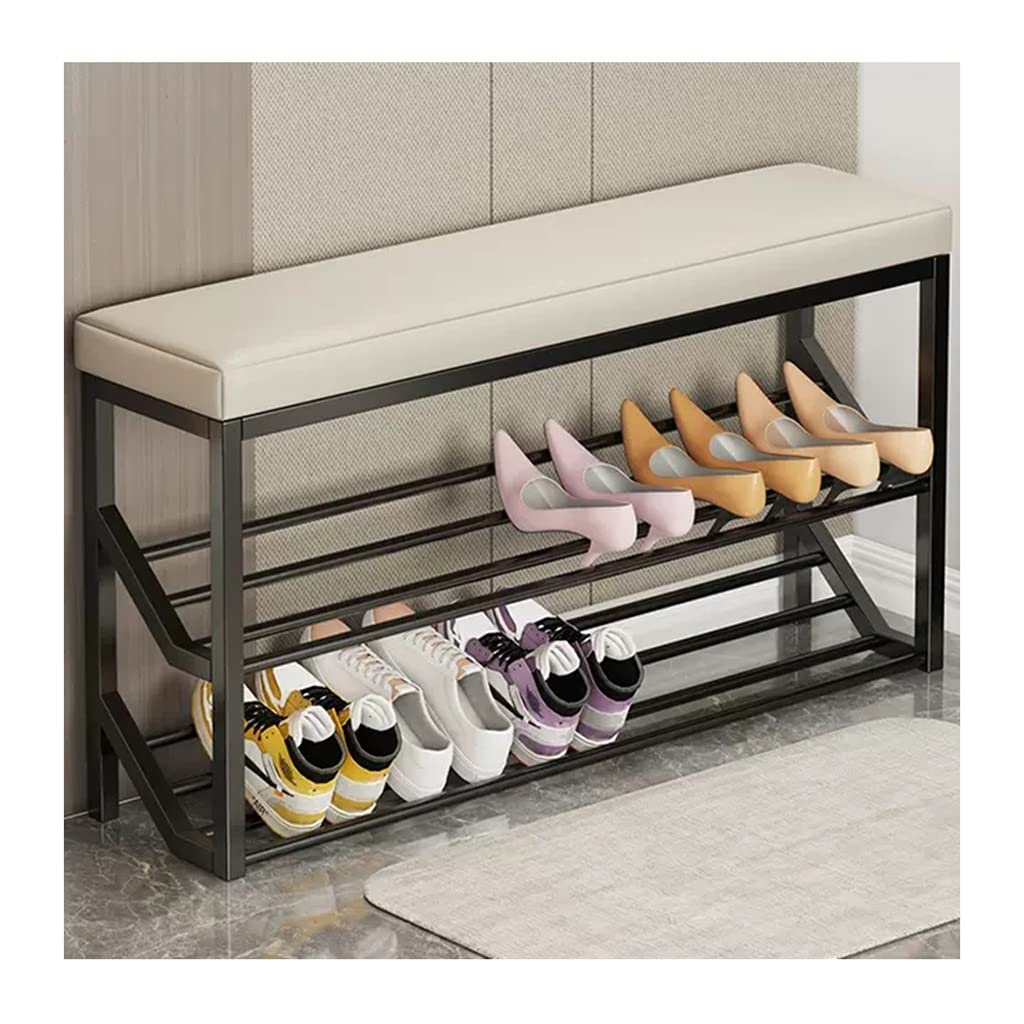 GYEQXKT Shoe Rack Bench - 2-Tier Shoe Storage with Seat, Industrial Style Entryway Organizer, Metal Storage Shelves for Hallway