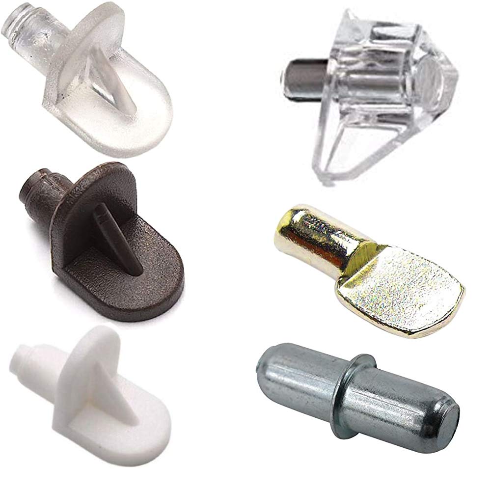 Strong Shelf Supports Pegs Pins Plug Stud Kitchen Cupboard Cabinet, Bookcases (20, Push-in, Clear with Metal Insert - M805)