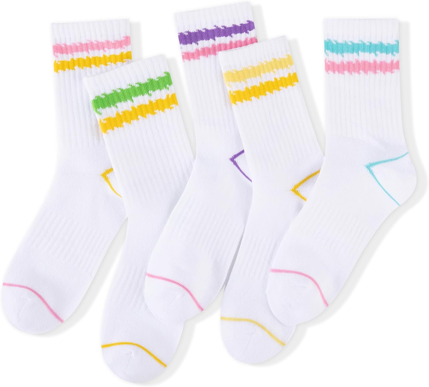 Comfoex Girls Crew Athletic Socks with Stripes Kids Cotton Sports Socks Breathable Casual Socks 10 Pairs