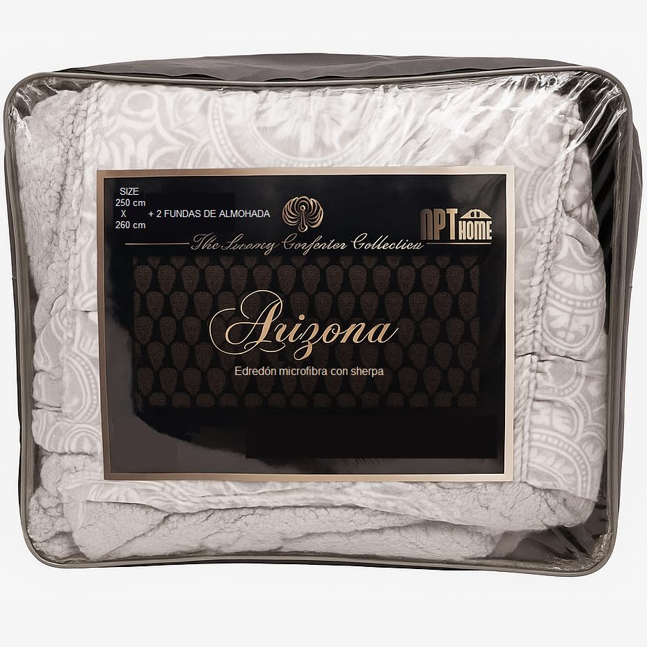 Wueps Edredón de Microfibra con Sherpa Extra Cálido 3 Piezas Incluye Edredón con Borrego y 2 Fundas de Almohada 100% Poliéster para Invierno (Gris Claro, Cama 135/150cm (250x260cm))