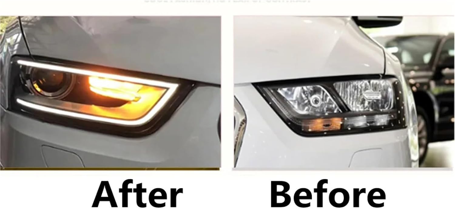 2PCS Automobile Headlight Compatible with Q3 2013-2016 DRL Modification Assembly Front Lamp Lens Car Accessory