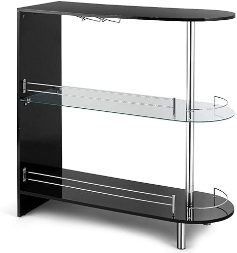 Miniatura 5 de Muebles de cocina y comedor, decoración moderna de 3 niveles y 2 soportes, barra negra brillante, copas de vino, botellas de licor, organizador de